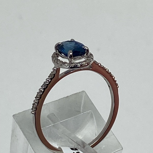 10K White Gold Oval Shape Blue Sapphire and Diamond Halo Ring NEW - Picture 7 of 15